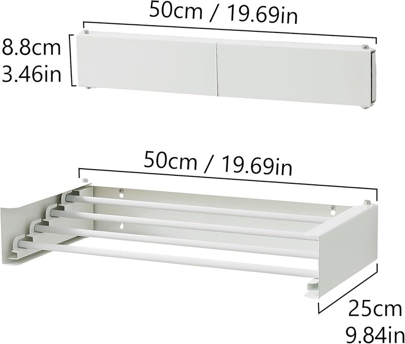 RFOUO Clothes Drying Rack, Laundry Hanger Dryer Rack, Wall Mounted Drying Rack for Laundry, Foldable Drying Rack Indoor Outdoor, 19.7" Wide, 4 Aluminum Rods, 40 lb Capacity (White 19.7") - Image 3